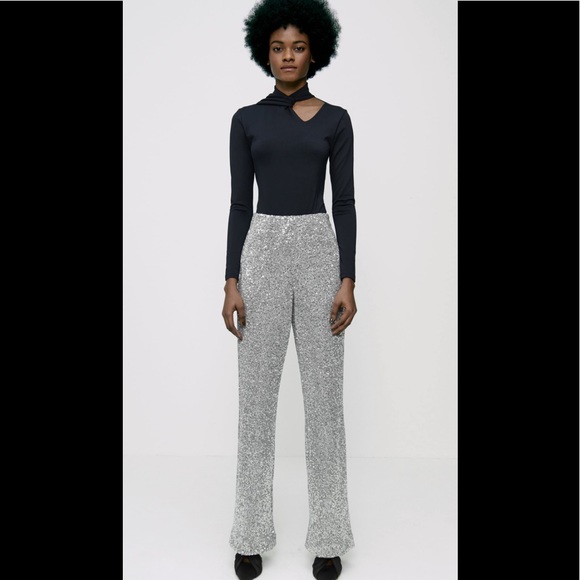 Zara sequin wide leg pants runs M - Picture 1 of 6